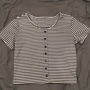 Cropped Black and White Striped Top